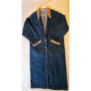 Vintage 1980's Stuffed Shirt Denim Duster USA Made Long Jean Jacket Coat SZ M